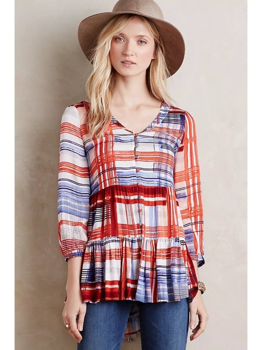 Women's - Anthropologie Lila Tiered Plaid Tunic, Size XXS